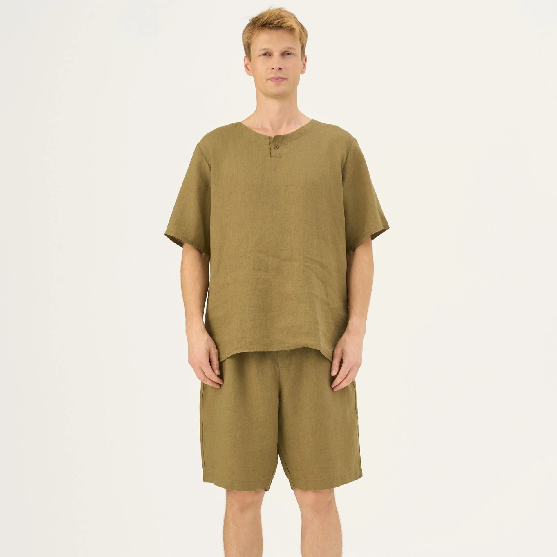 Olive Khaki Linen Fern Pyjama Set