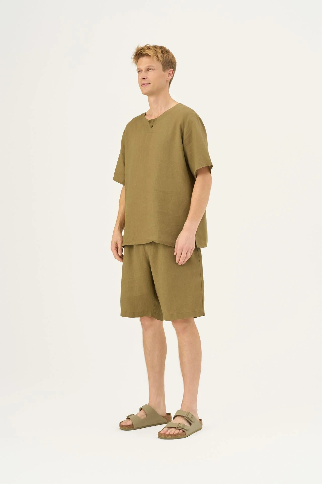 Olive Khaki Linen Fern Pyjama Set - Image 2
