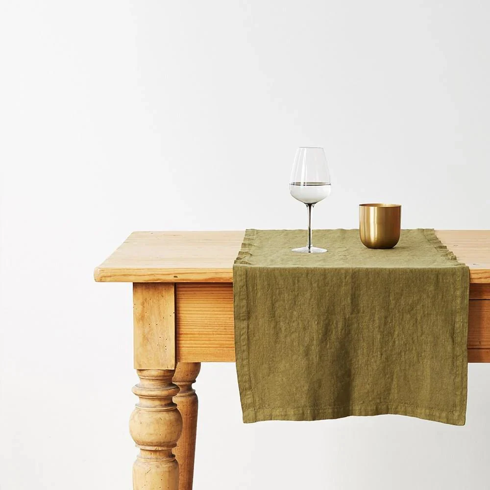 Martini Olive Linen Table Runner