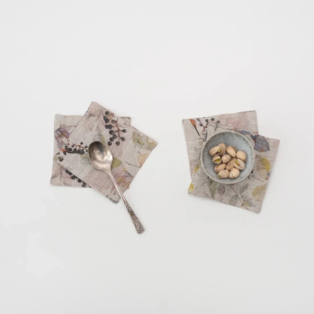 Meadow on Natural Linen Coasters Set of 4