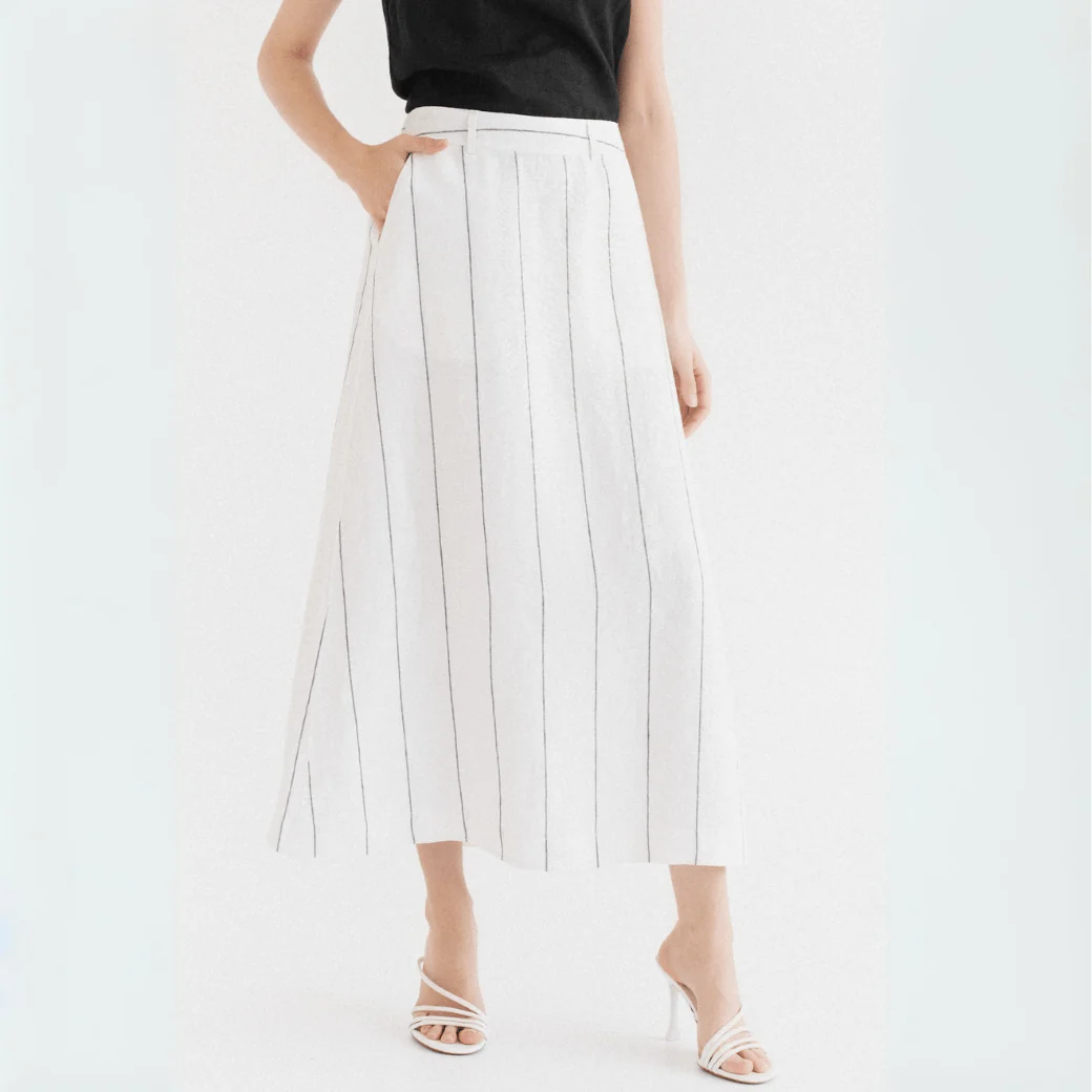Milk White with Grey Stripe Linen Jasmine Skirt
