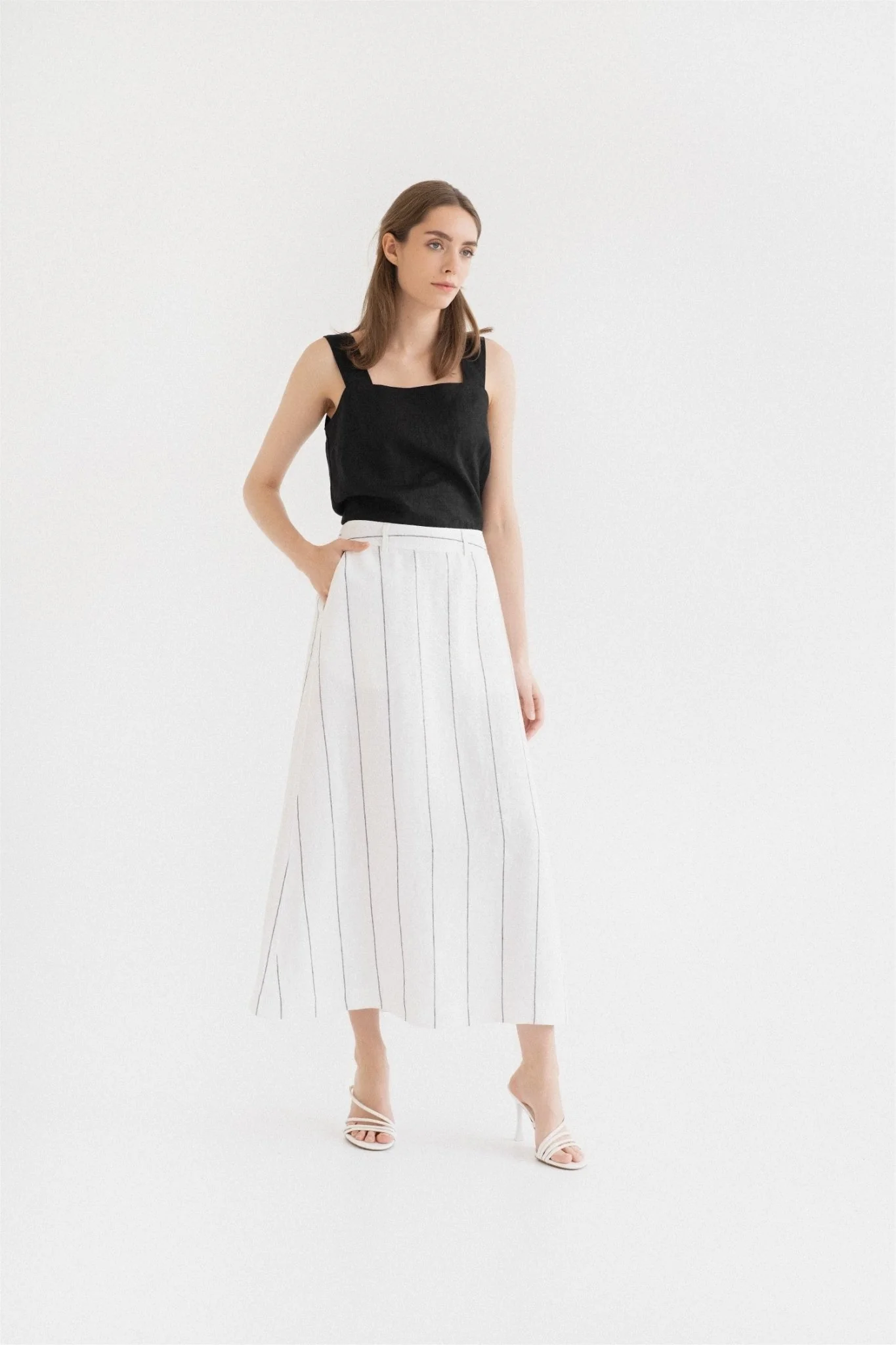 Milk White with Grey Stripe Linen Jasmine Skirt - Image 2
