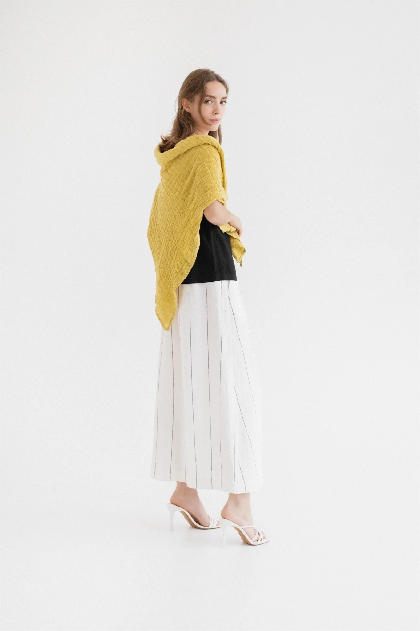 Milk White with Grey Stripe Linen Jasmine Skirt - Image 3