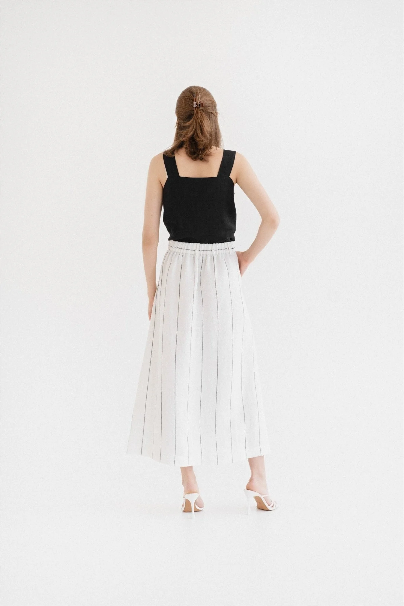 Milk White with Grey Stripe Linen Jasmine Skirt - Image 4