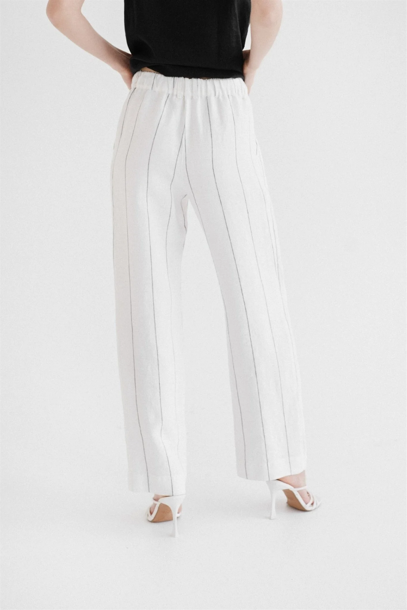 Milk White with Grey Stripe Linen Willow Trousers - Image 3