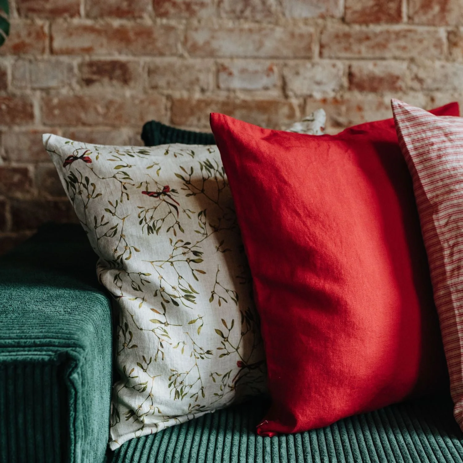 Mistletoe on Light Natural Linen Cushion Cover - Image 3