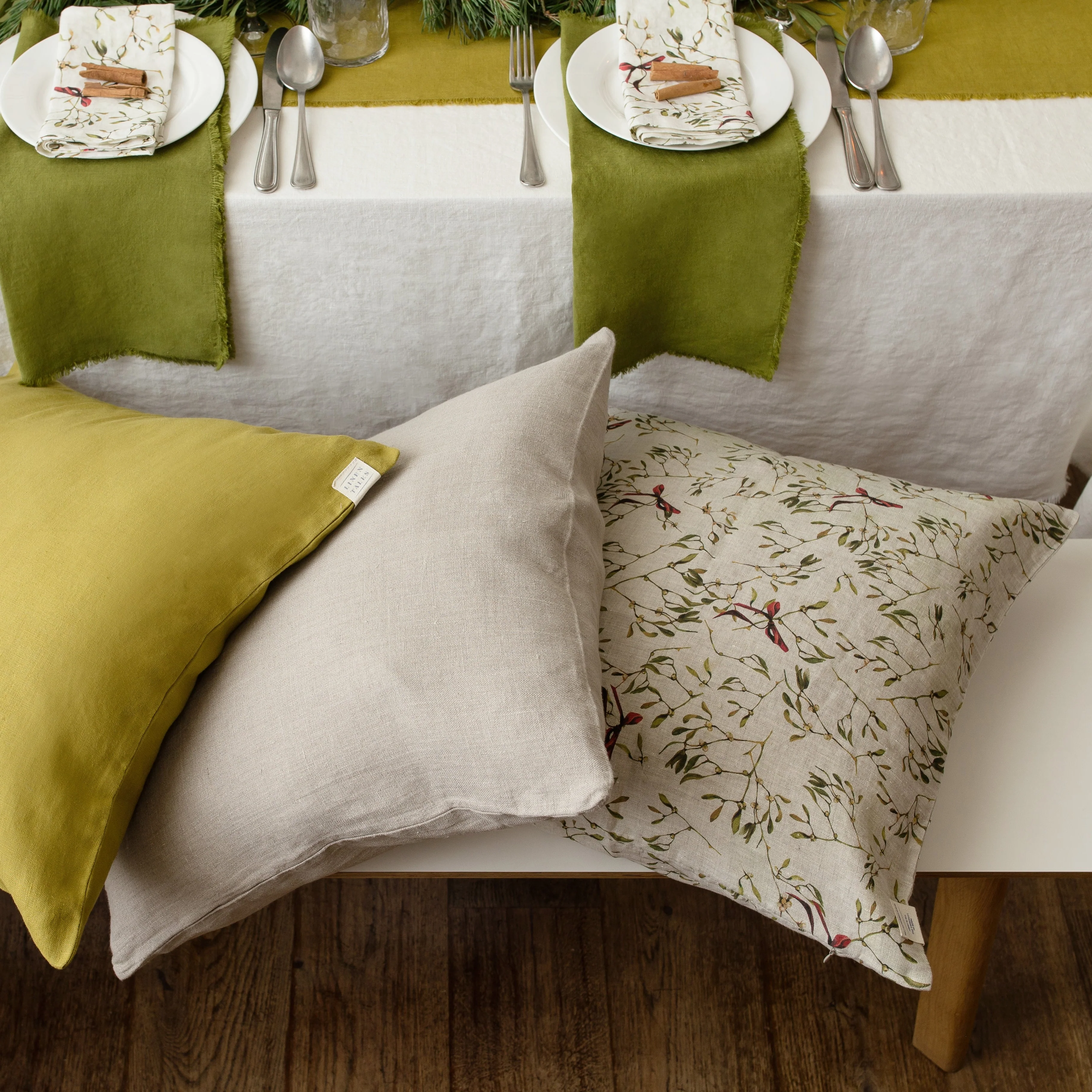 Mistletoe on Light Natural Linen Cushion Cover - Image 4