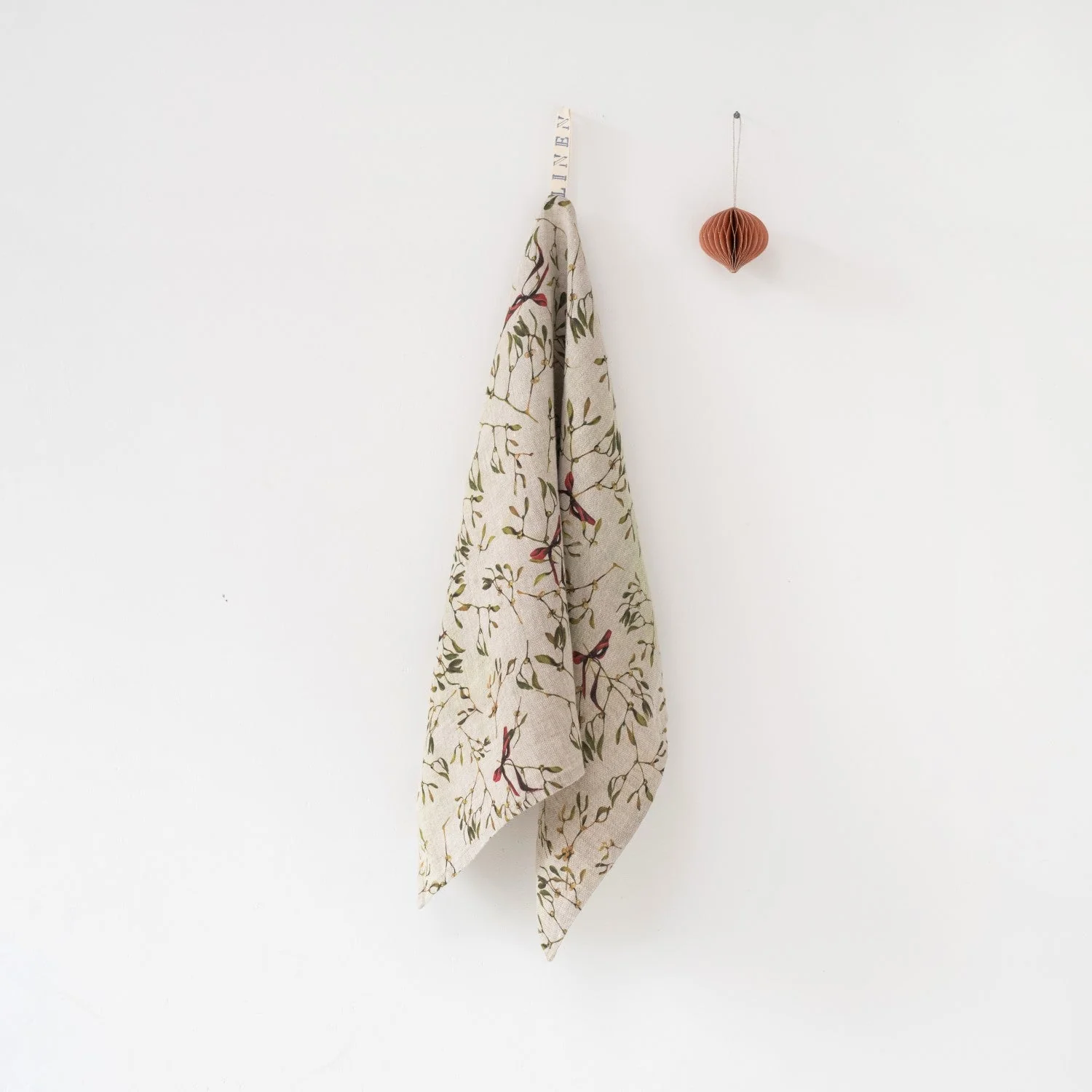 Mistletoe on Natural Linen Kitchen Towel