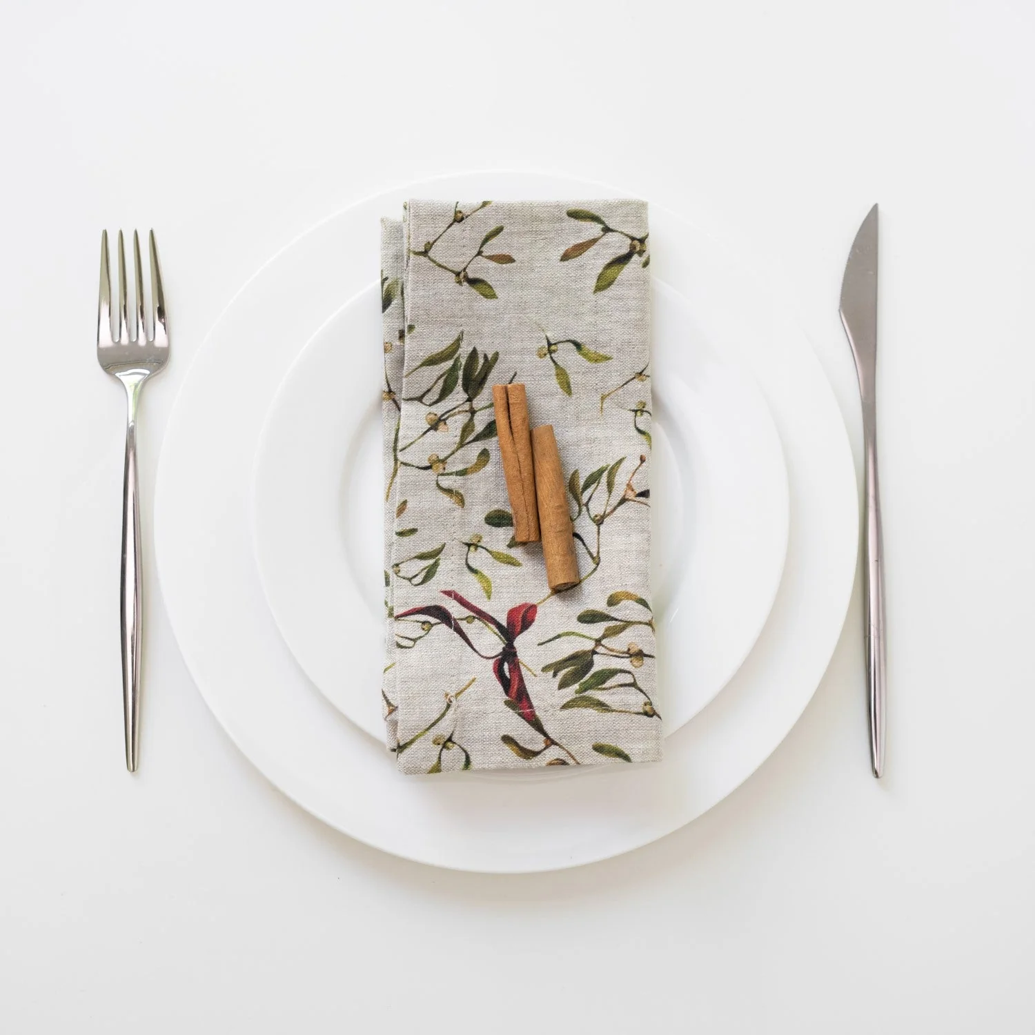 Mistletoe on Natural Linen Napkins Set of 2 - Image 2