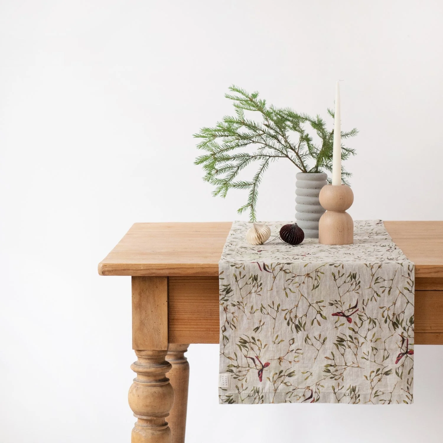 Mistletoe on Natural Linen Table Runner