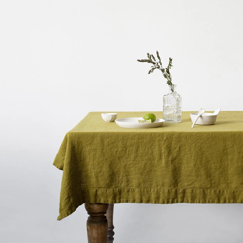 Moss Green Linen Tablecloth