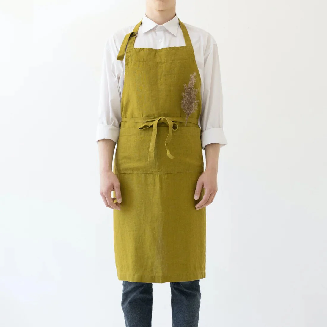 Moss Green Linen Chef Apron