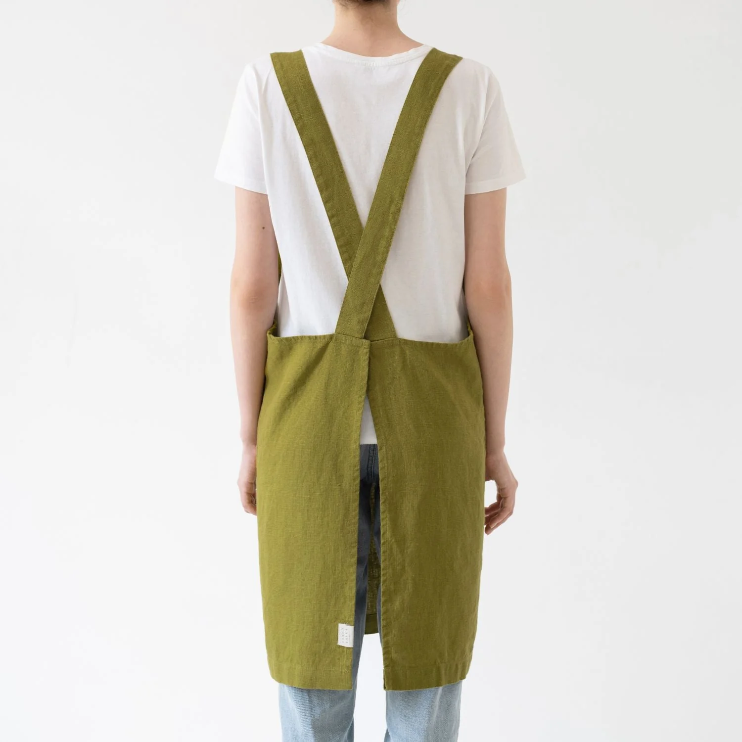 Moss Green Linen Crossback Apron - Image 3