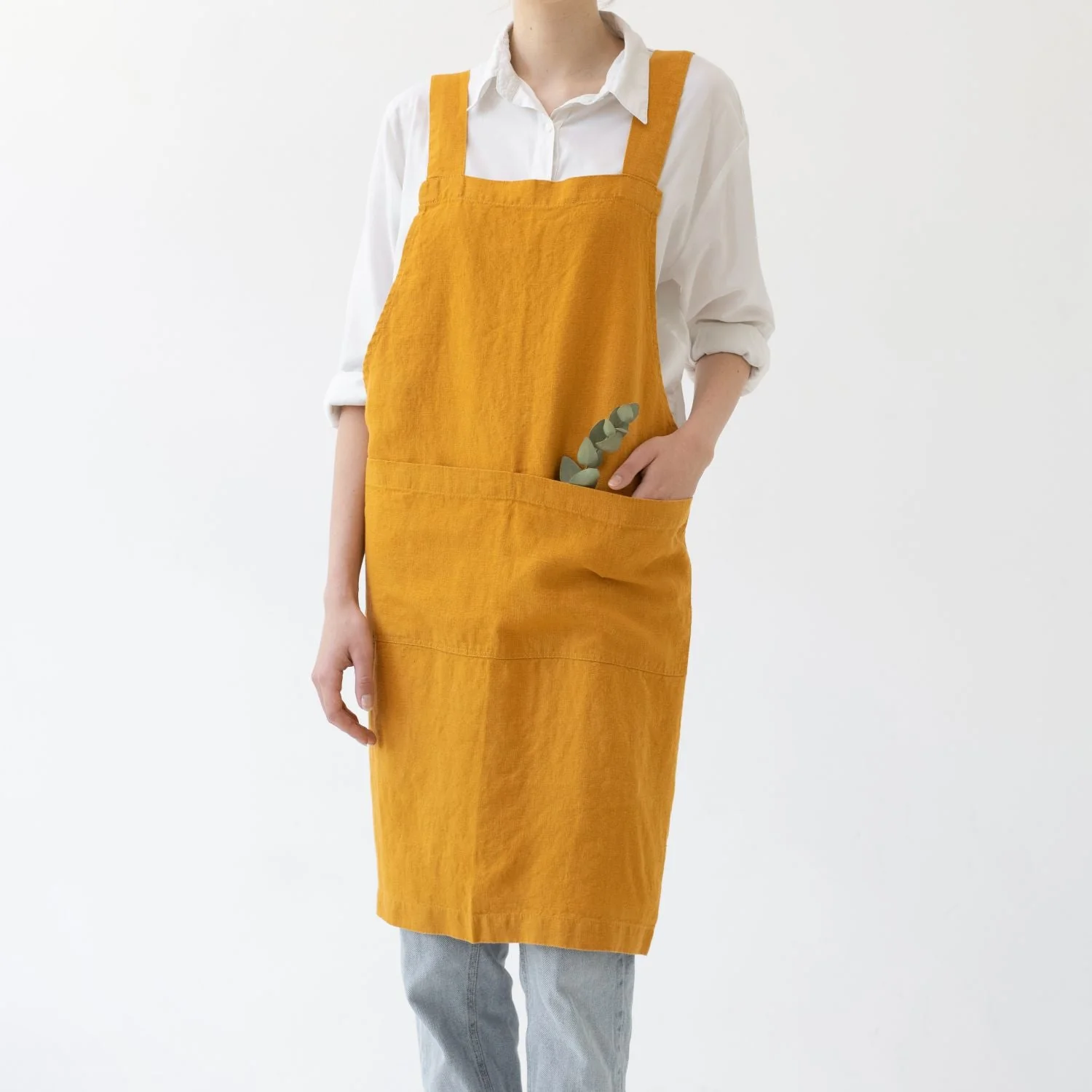 LIMITED EDITION Mustard Linen Crossback Apron - Image 2