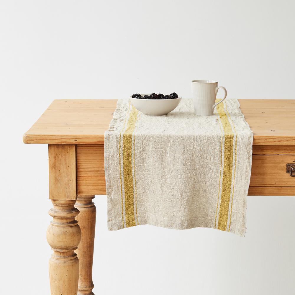 Mustard Stripe Vintage Linen Table Runner
