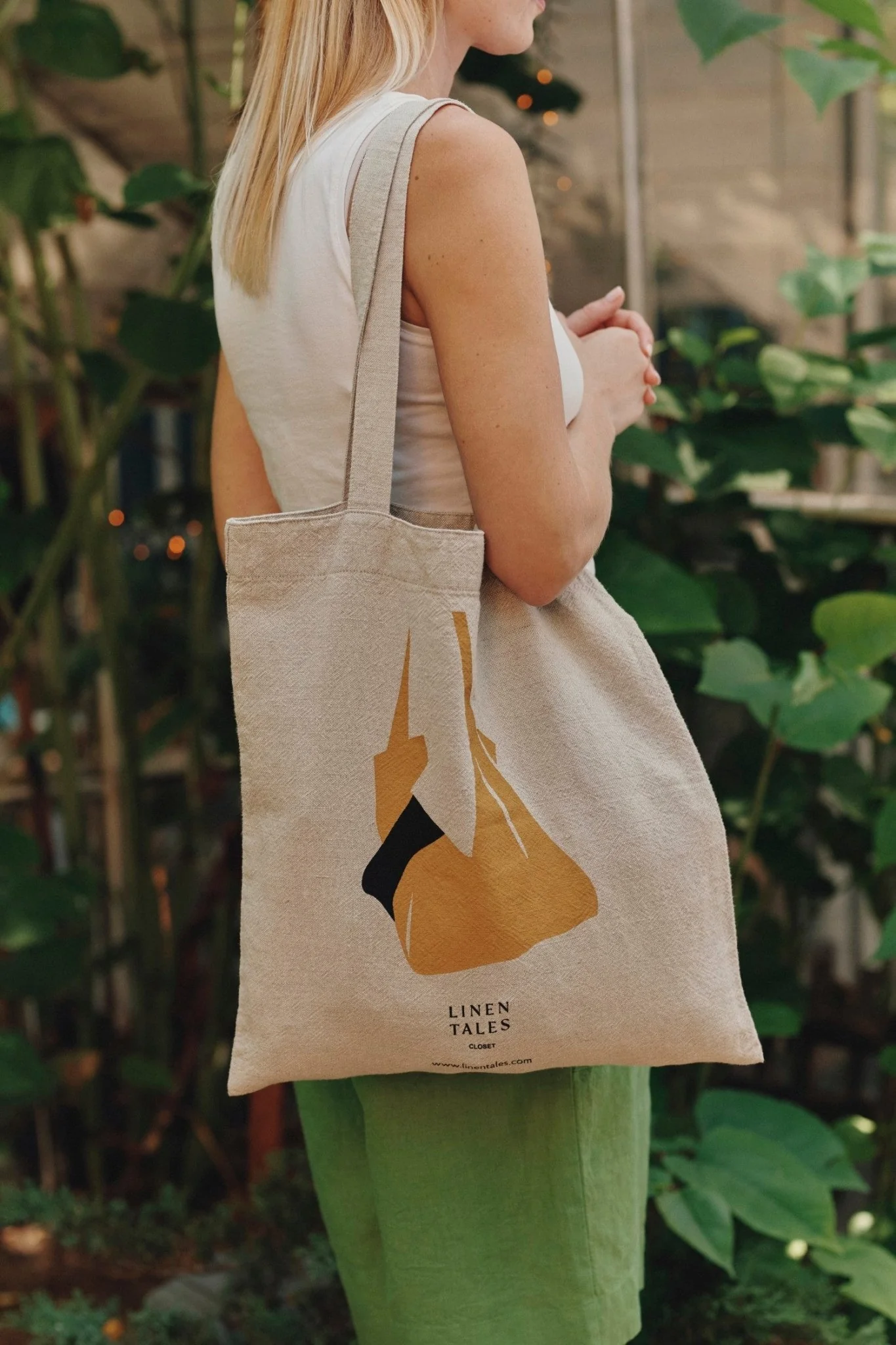 Natural Linen & Cotton Tote Bag with Bag Print - Image 3