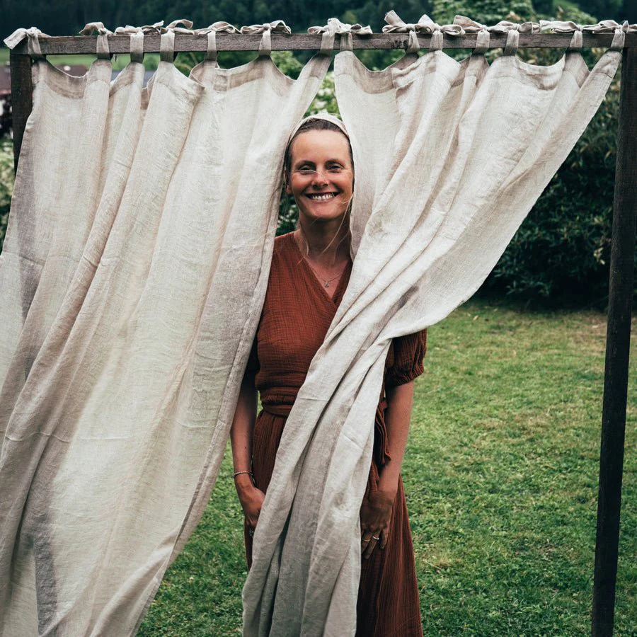 Natural Linen Daytime Tie Top Curtain Set of 2 - Image 10