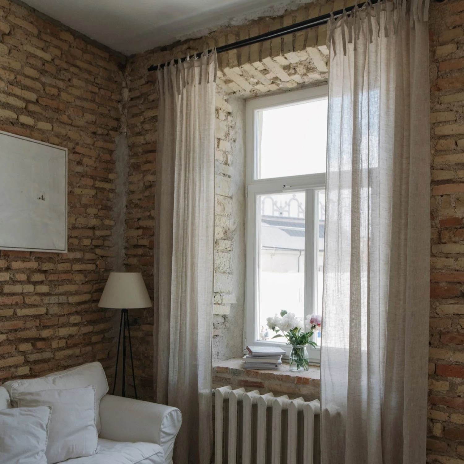 Natural Linen Daytime Tie Top Curtain Set of 2 - Image 4