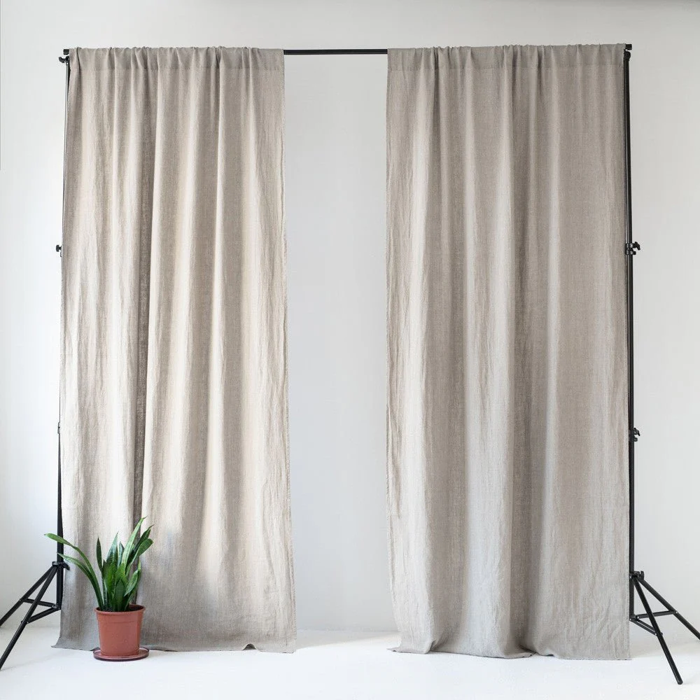 Natural Linen Night Time Rod Pocket Curtain Set of 2