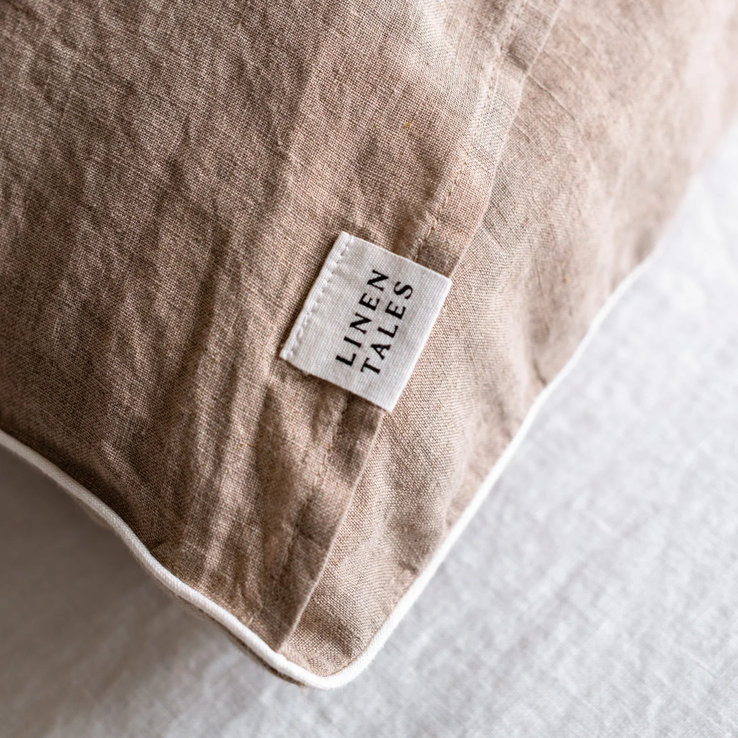 Natural Linen Pillowcase with White Piping Set of 2 - Image 5