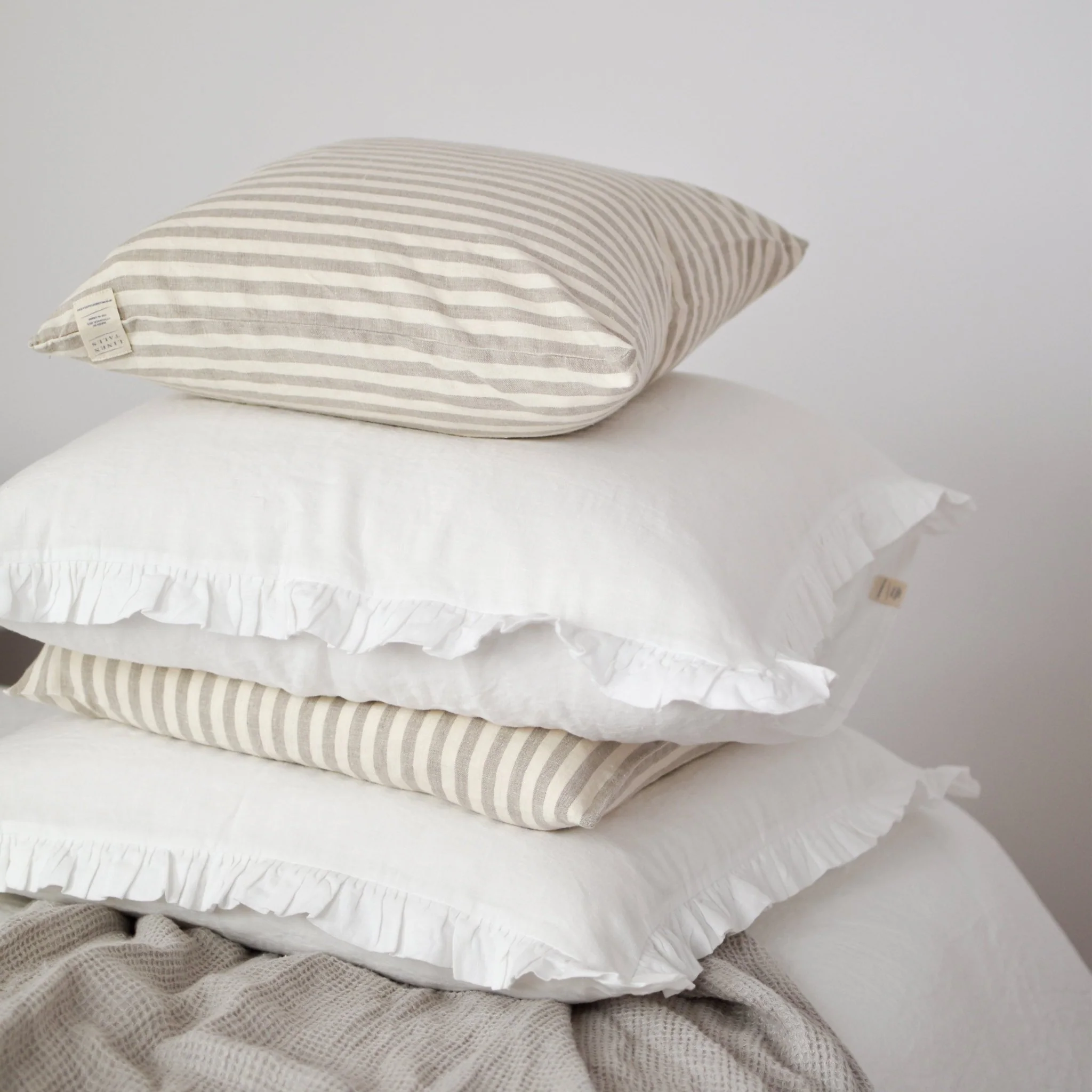 Natural White Stripes Linen Cushion Cover - Image 2