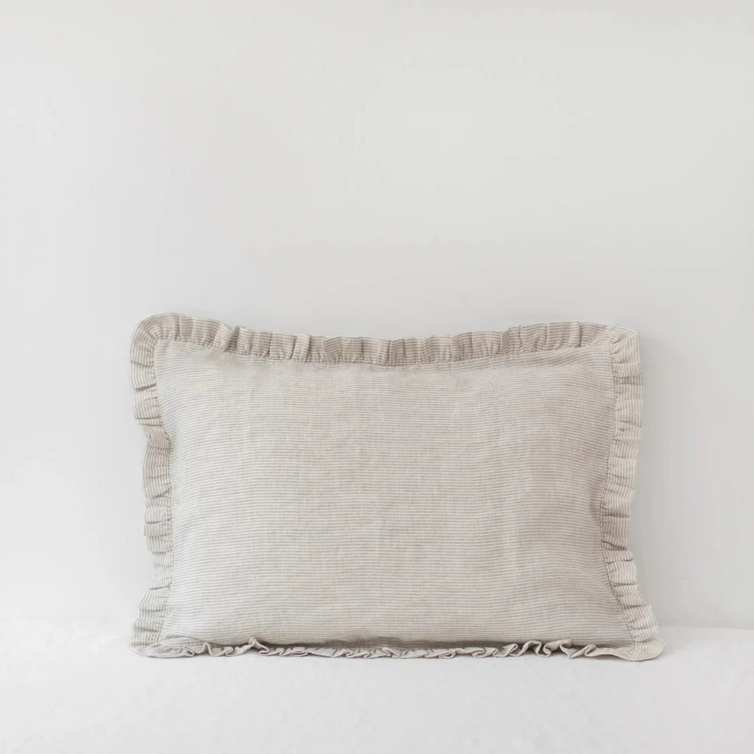 Natural Stripes Linen Pillowcase with Frills