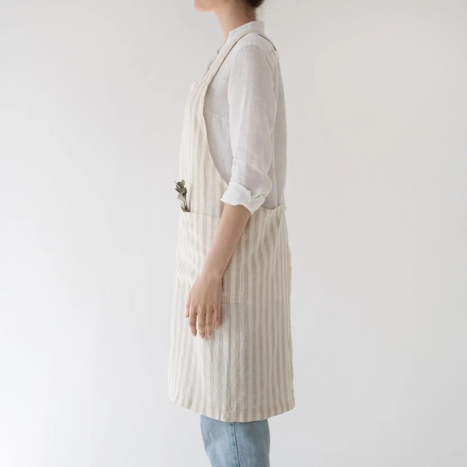 Natural White Stripes Linen Crossback Apron - Image 2