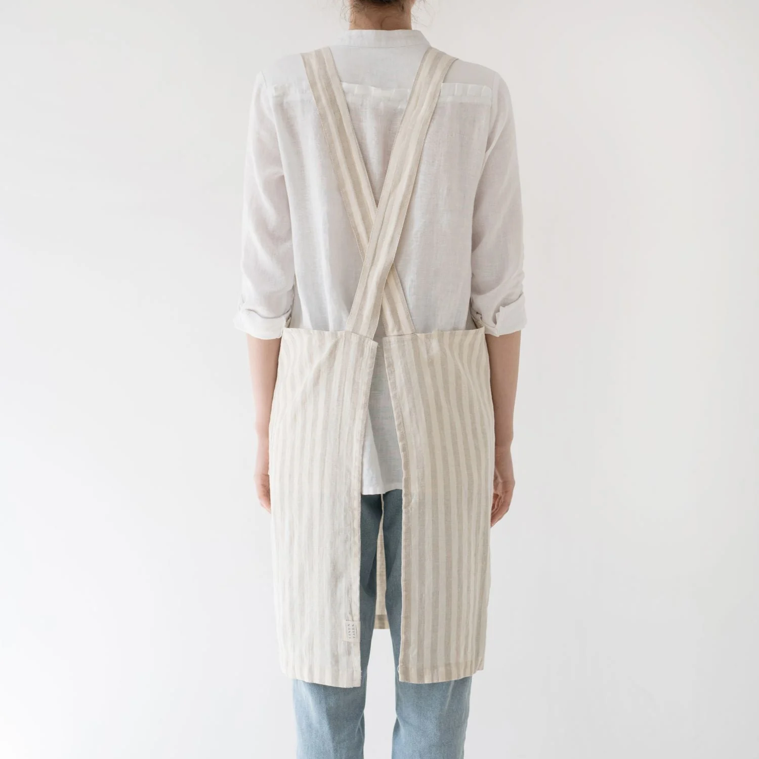 Natural White Stripes Linen Crossback Apron - Image 3