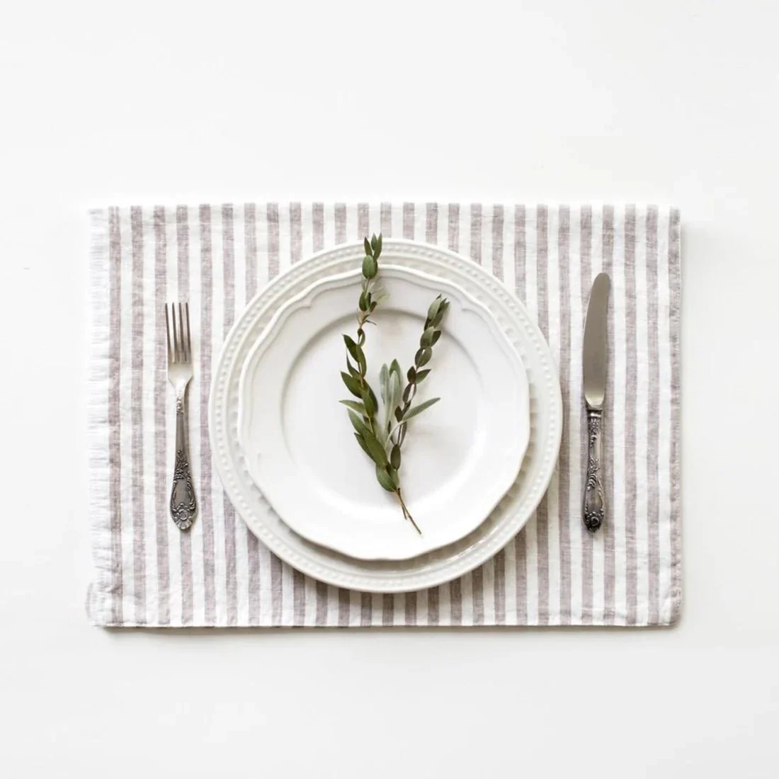 Natural White Stripes Linen Placemat