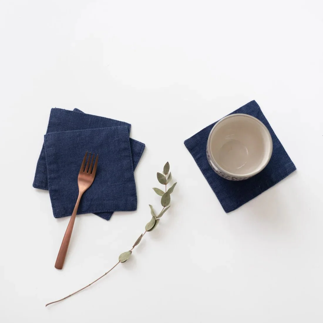 Navy Linen Coasters Set of 4
