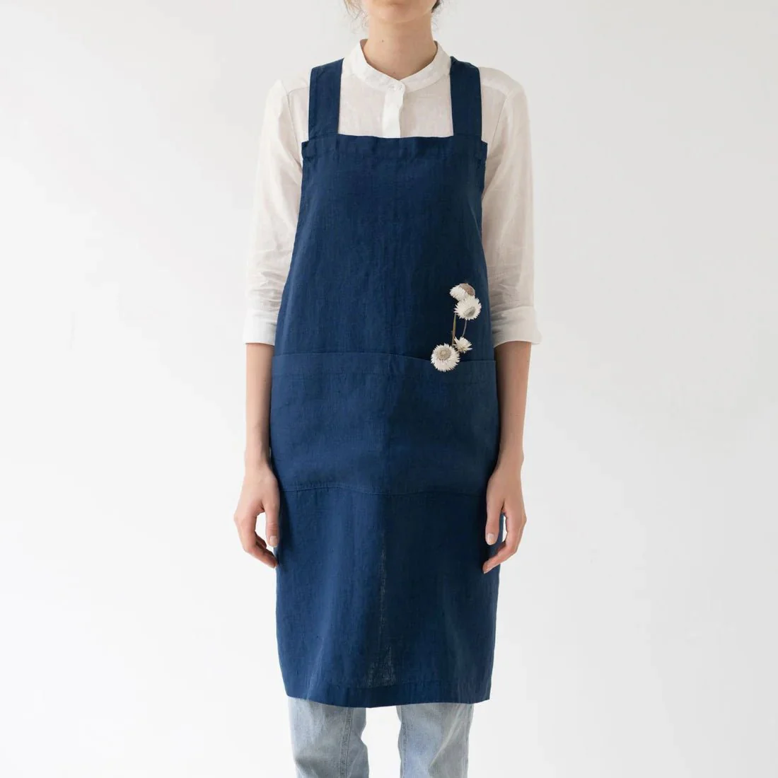 Navy Linen Crossback Apron