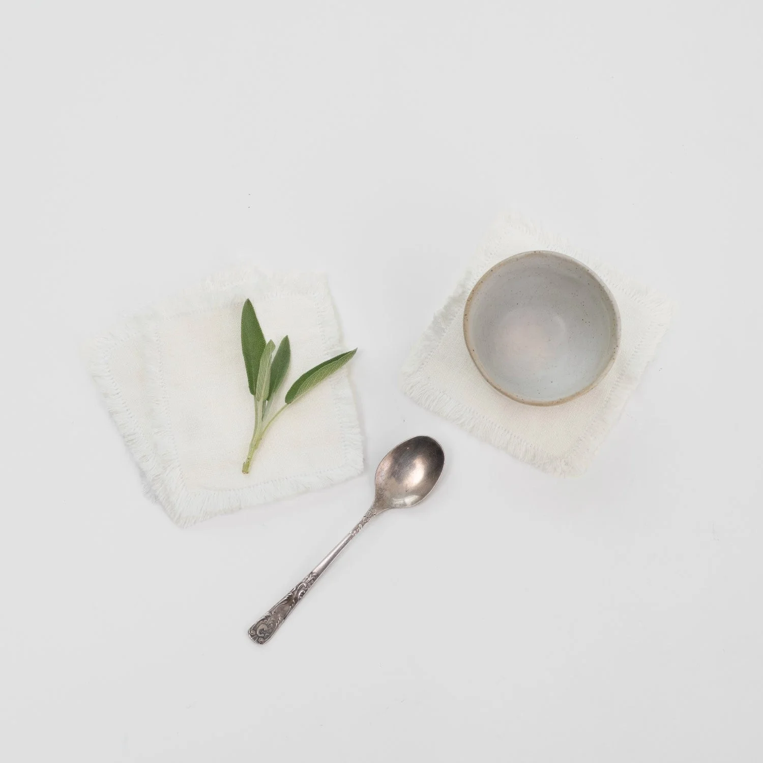 Optical White Linen Coasters with Fringes Set of 4