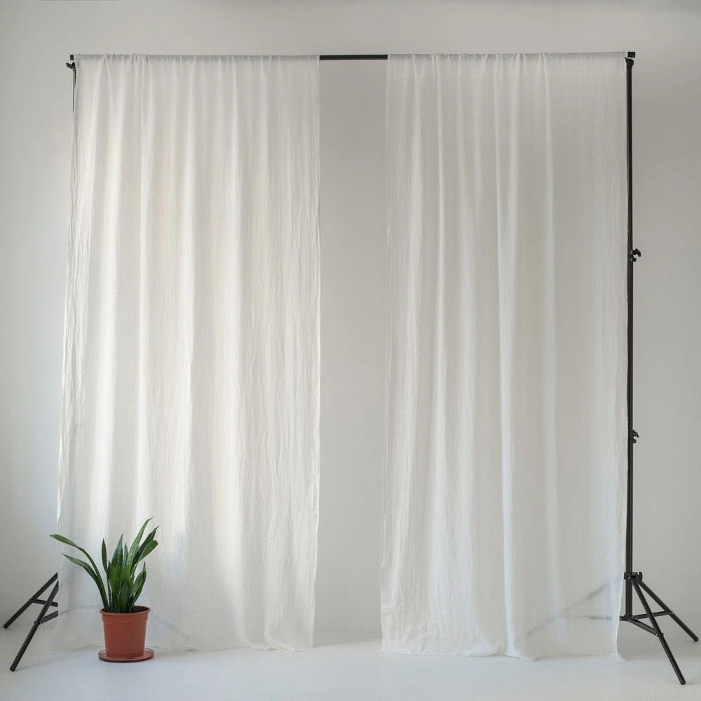 Optical White Linen Daytime Rod Pocket Curtain Set of 2