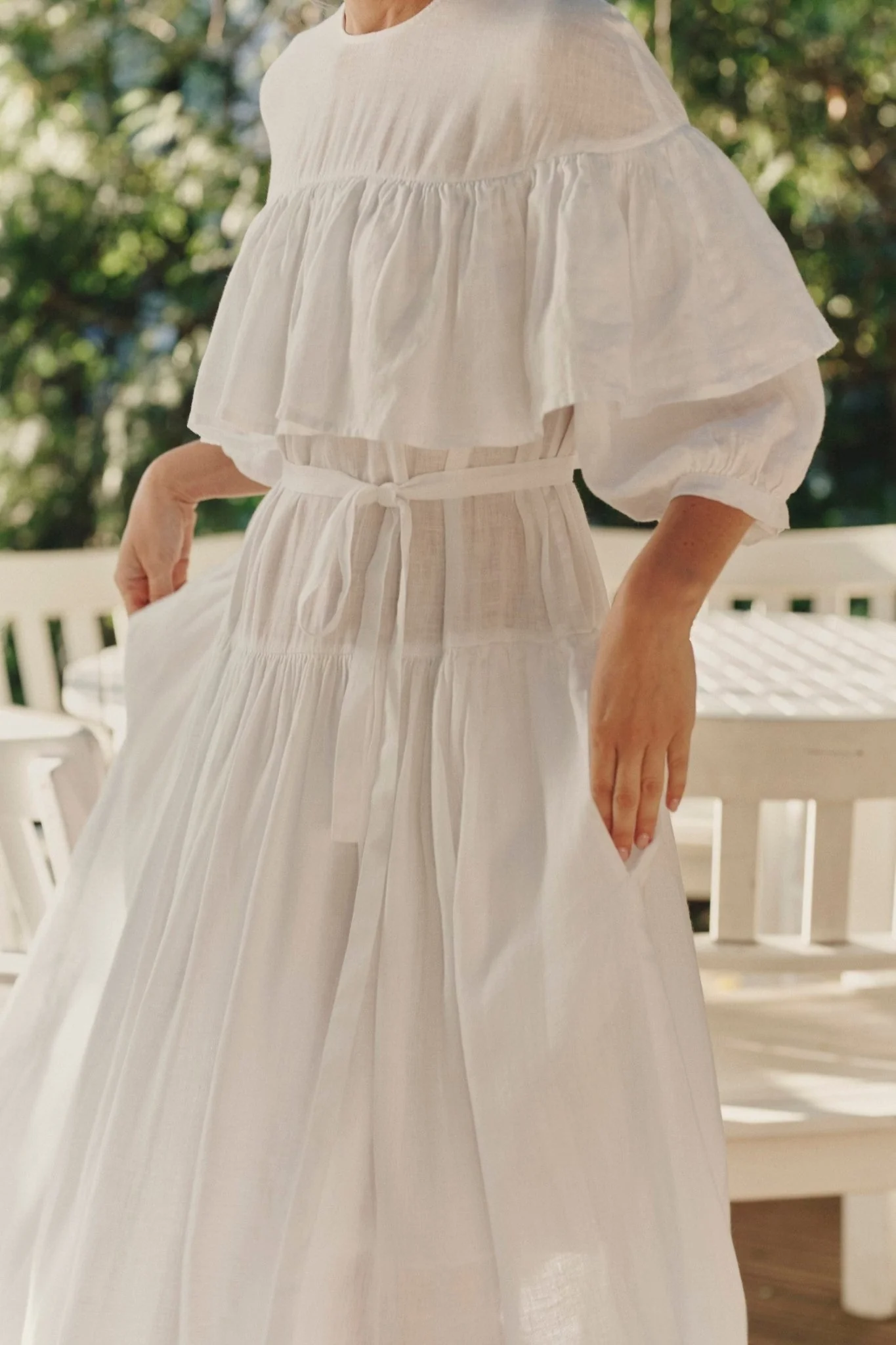 Optical White Linen Fantasia Dress - Image 4