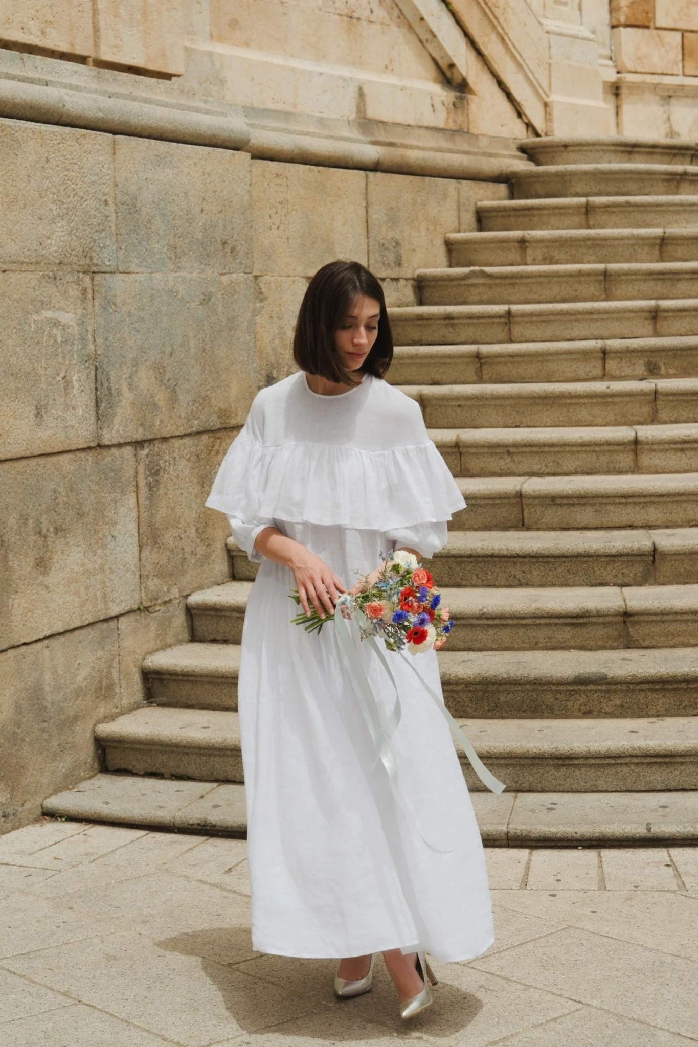 Optical White Linen Fantasia Dress - Image 5