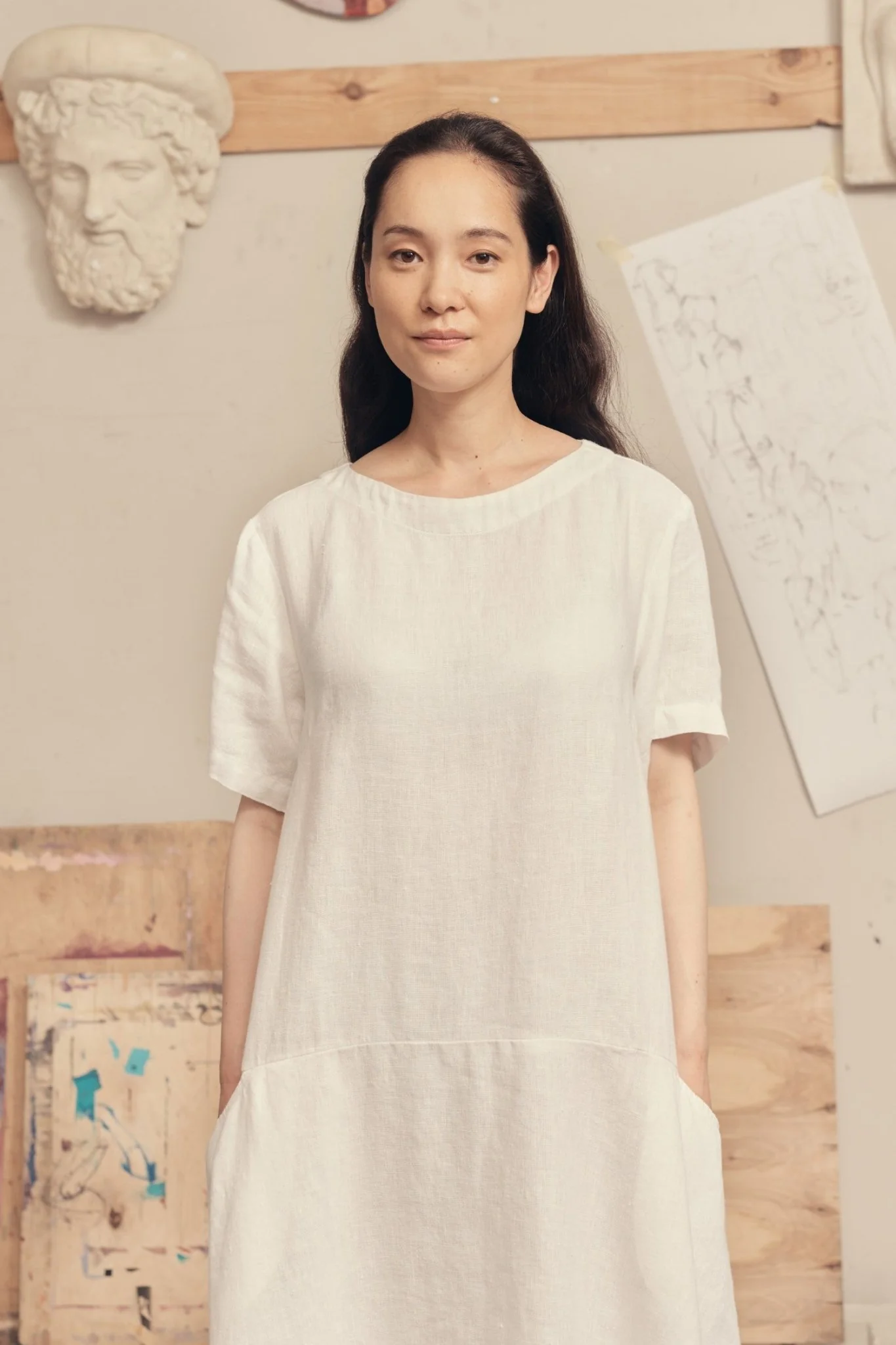 Optical White Linen Speedwell Dress - Image 3