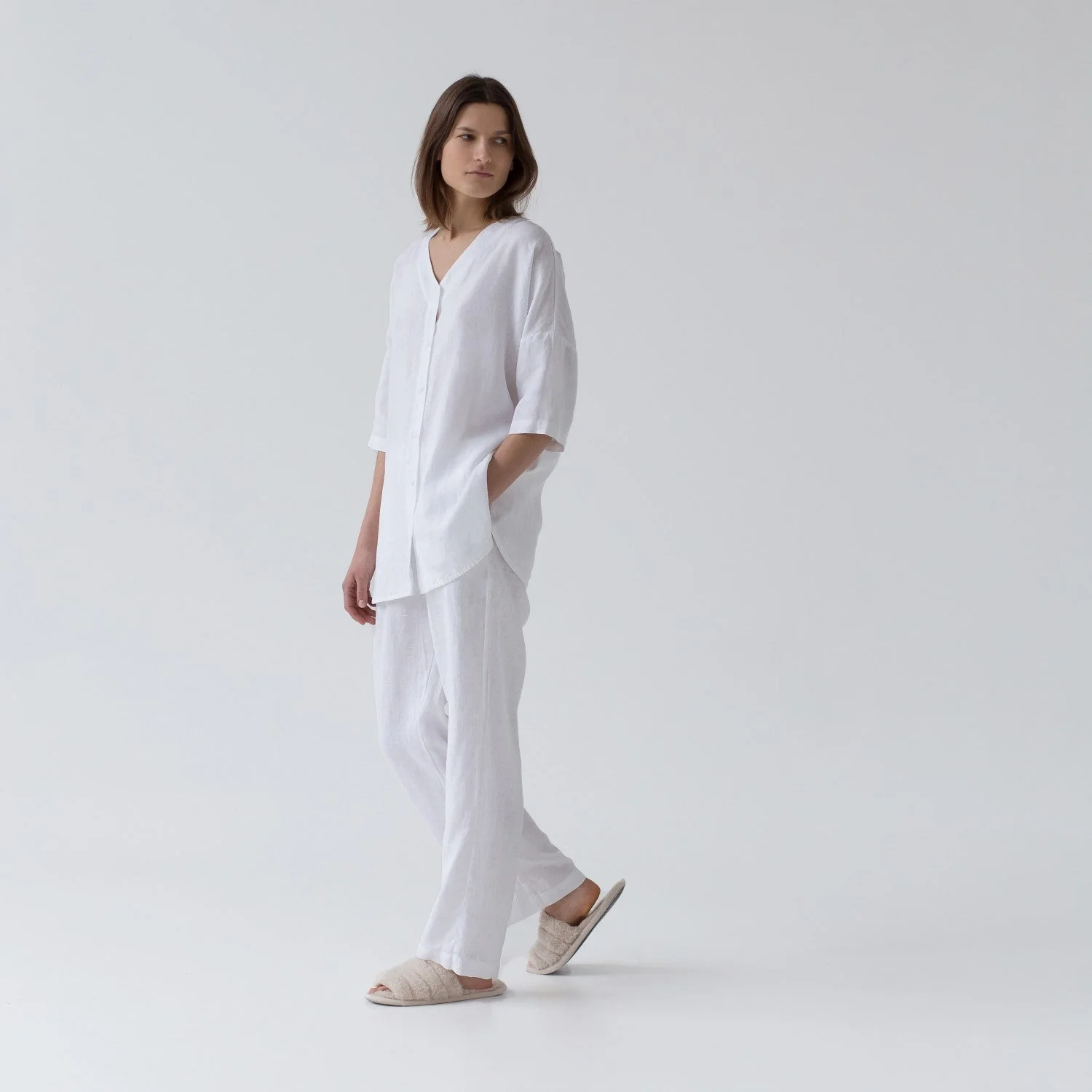 Optical White Linen Primrose Loungewear Set - Image 3