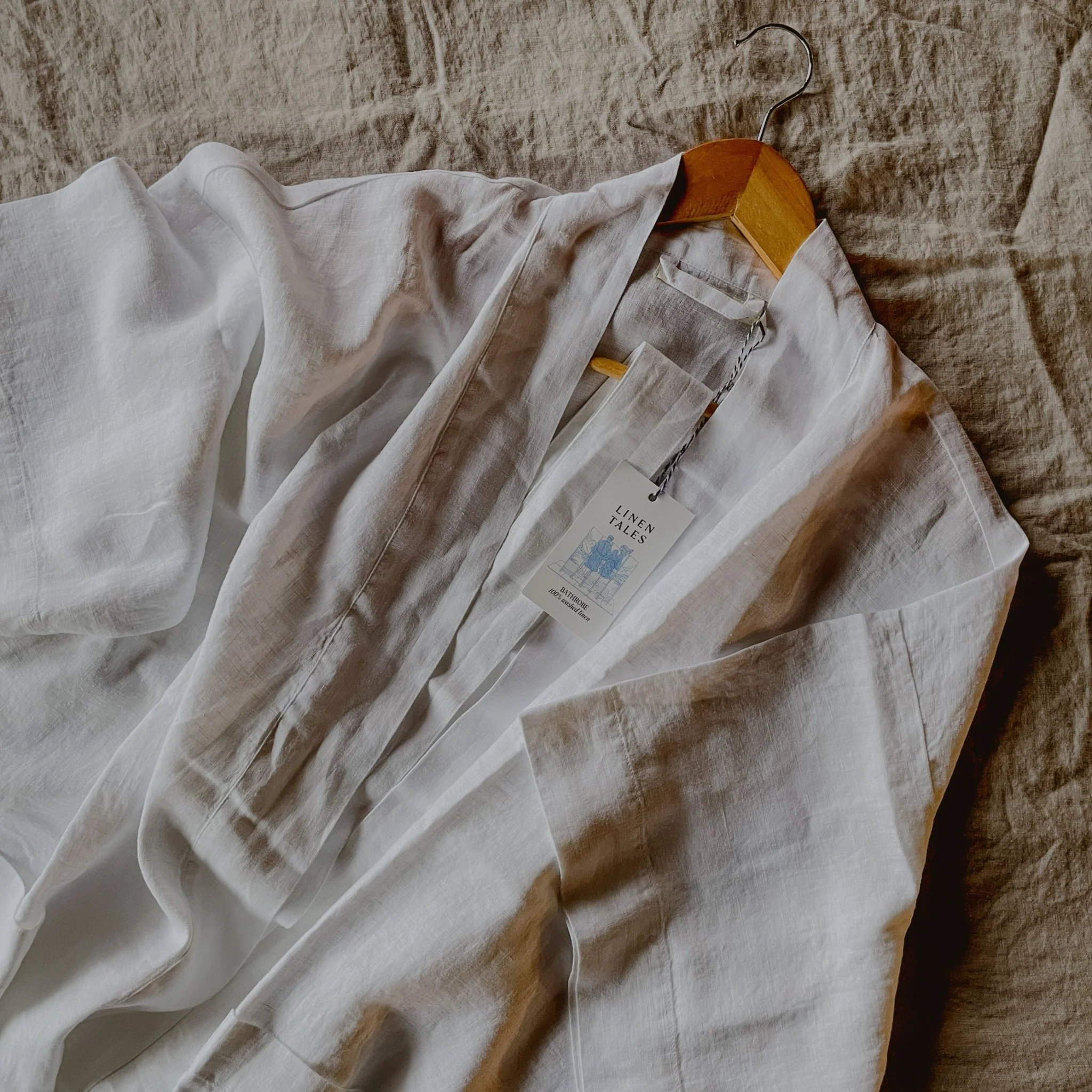 Optical White Linen Summer Bathrobe - Image 3