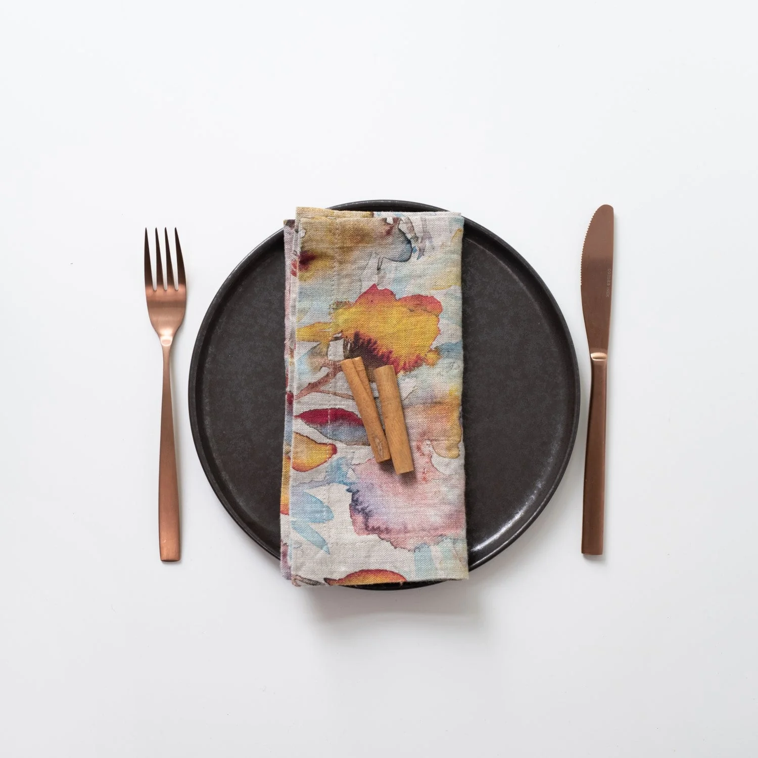 Orange Flow on Natural Linen Napkins Set of 2 - Image 2