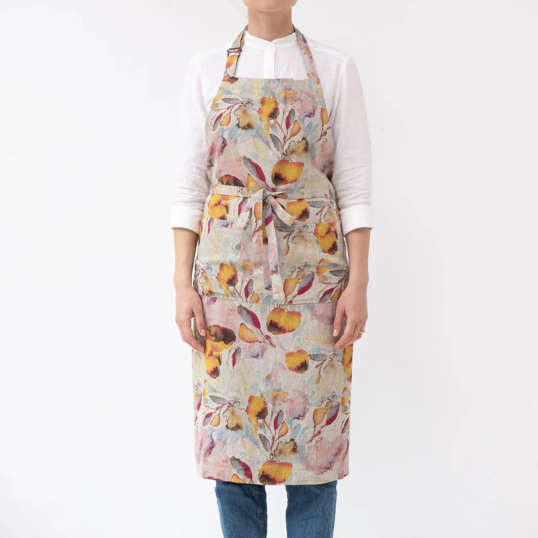 Orange Flow on Natural Linen Chef Apron