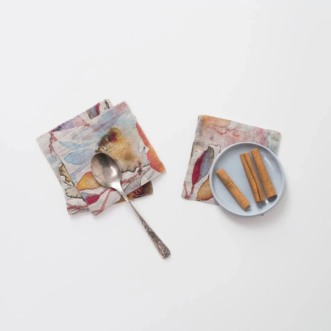 Orange Flow on Natural Linen Coasters Set of 4