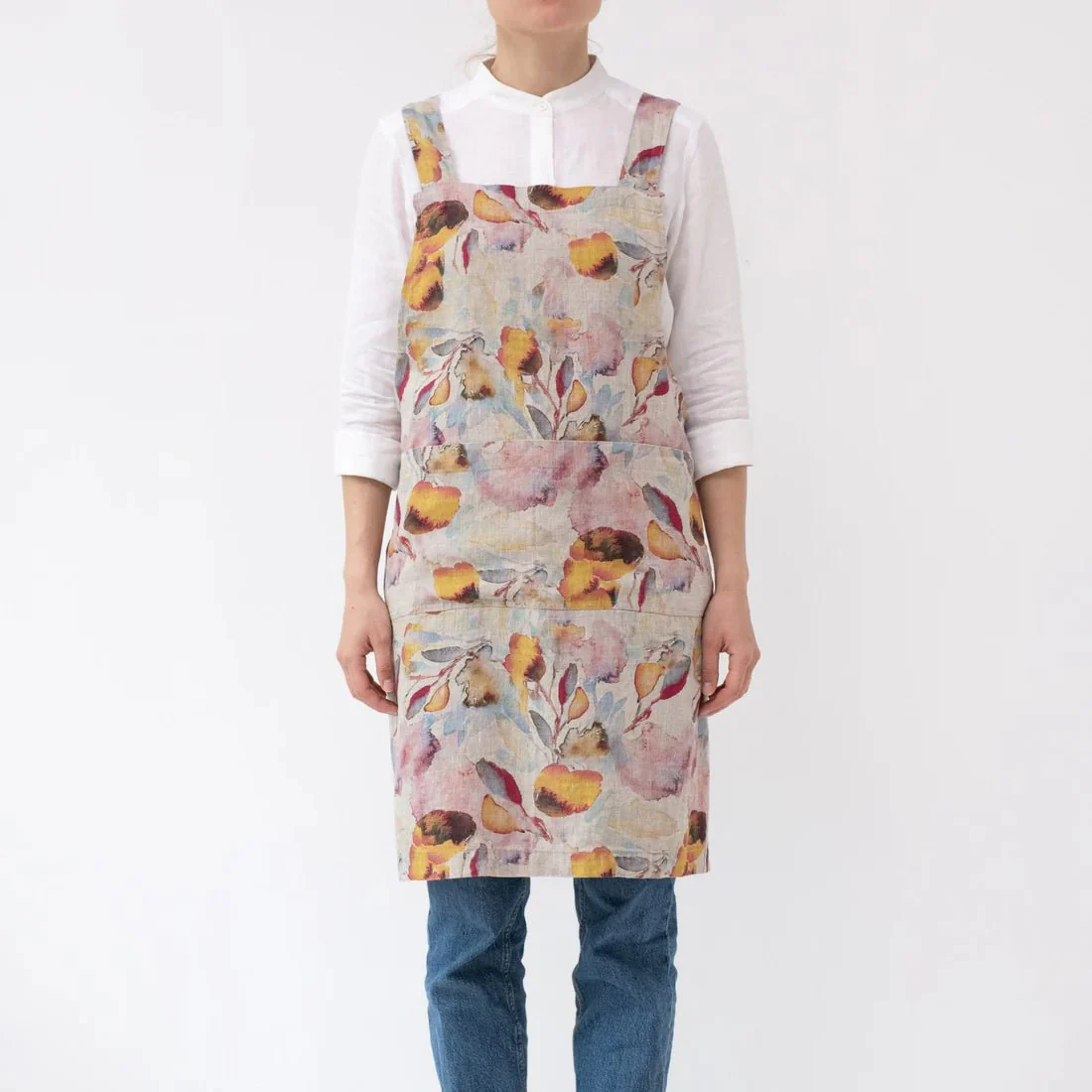 Orange Flow on Natural Linen Crossback Apron
