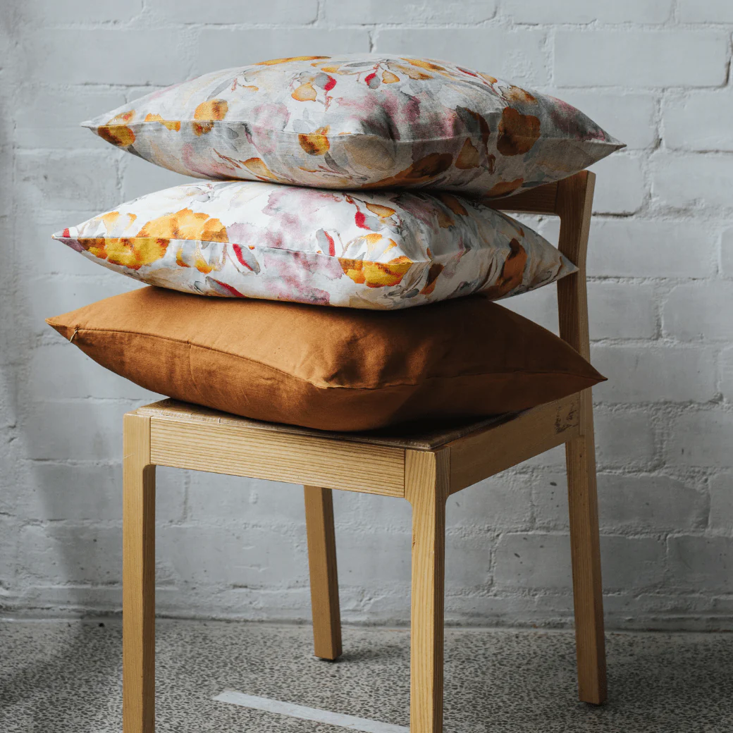Orange Flow on Natural Linen Cushion Cover - Image 2