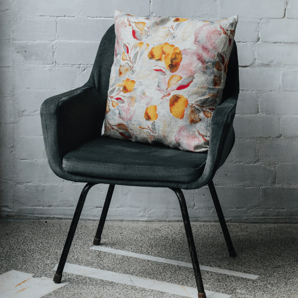 Orange Flow on Natural Linen Cushion Cover - Image 3
