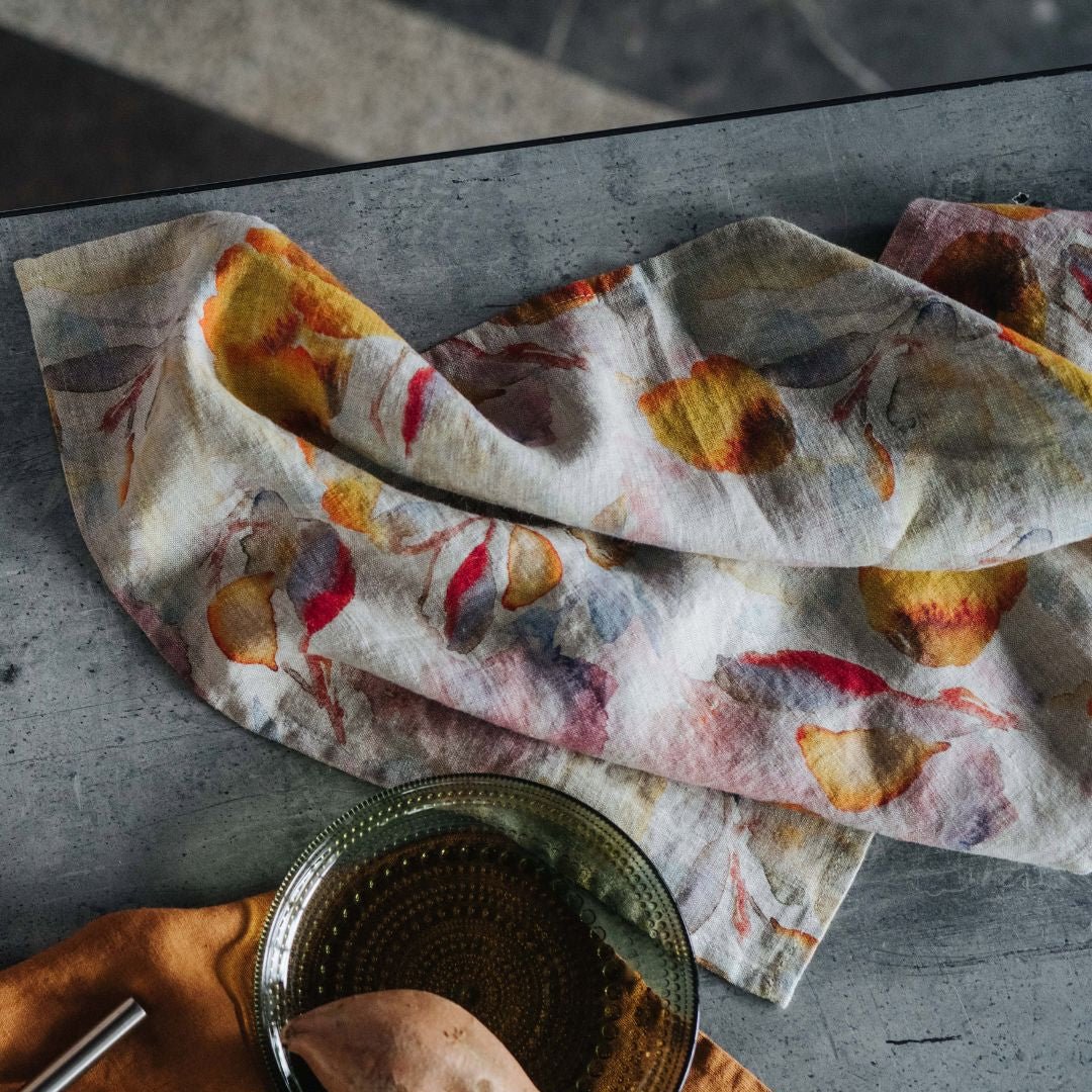 Orange Flow on Natural Linen Kitchen Towel - Image 2