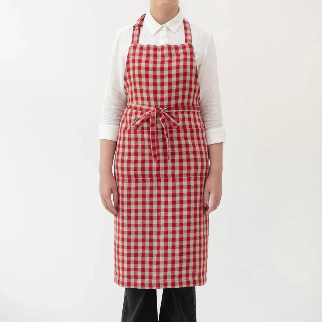 Red Gingham Linen Chef Apron