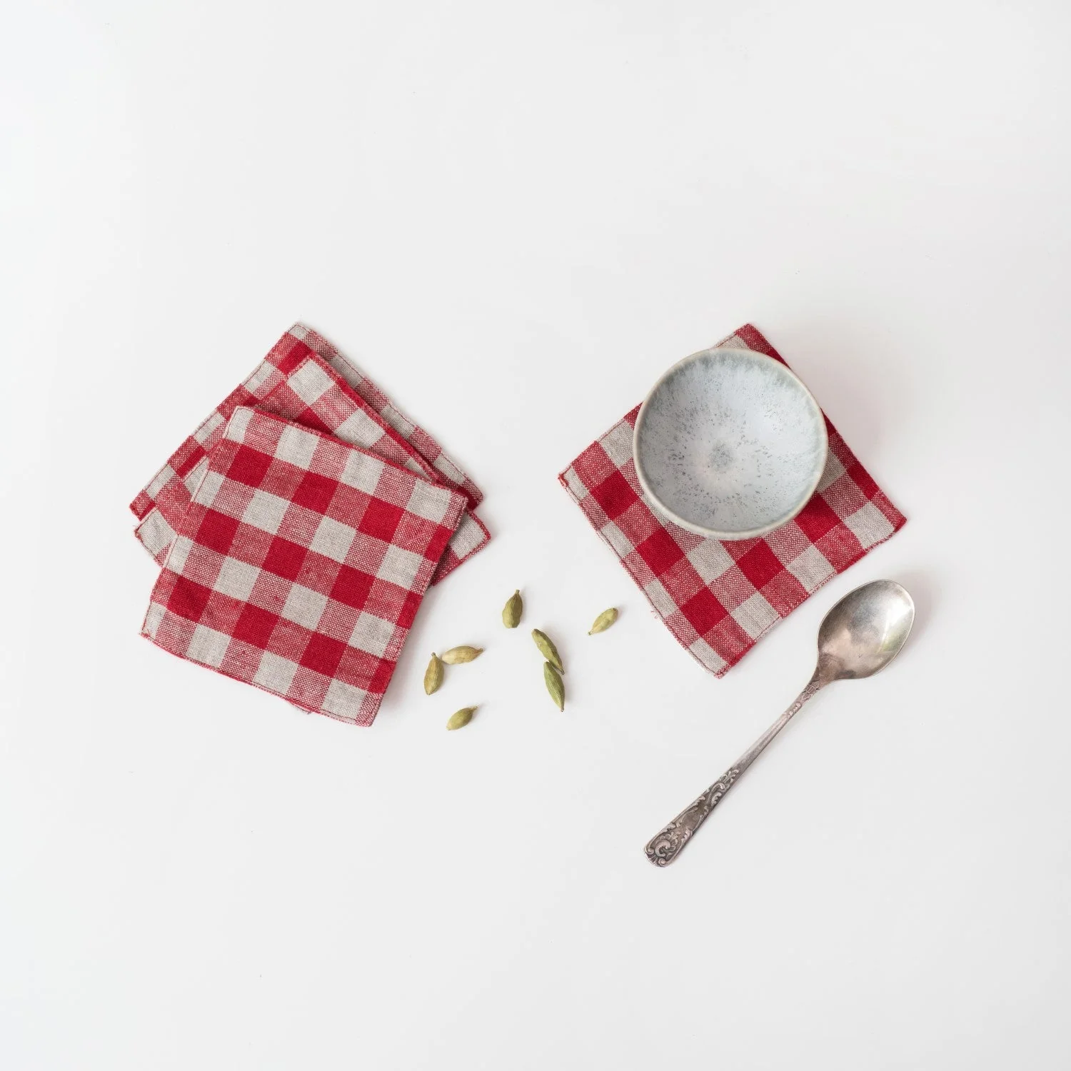 Red Gingham Linen Coasters Set of 4