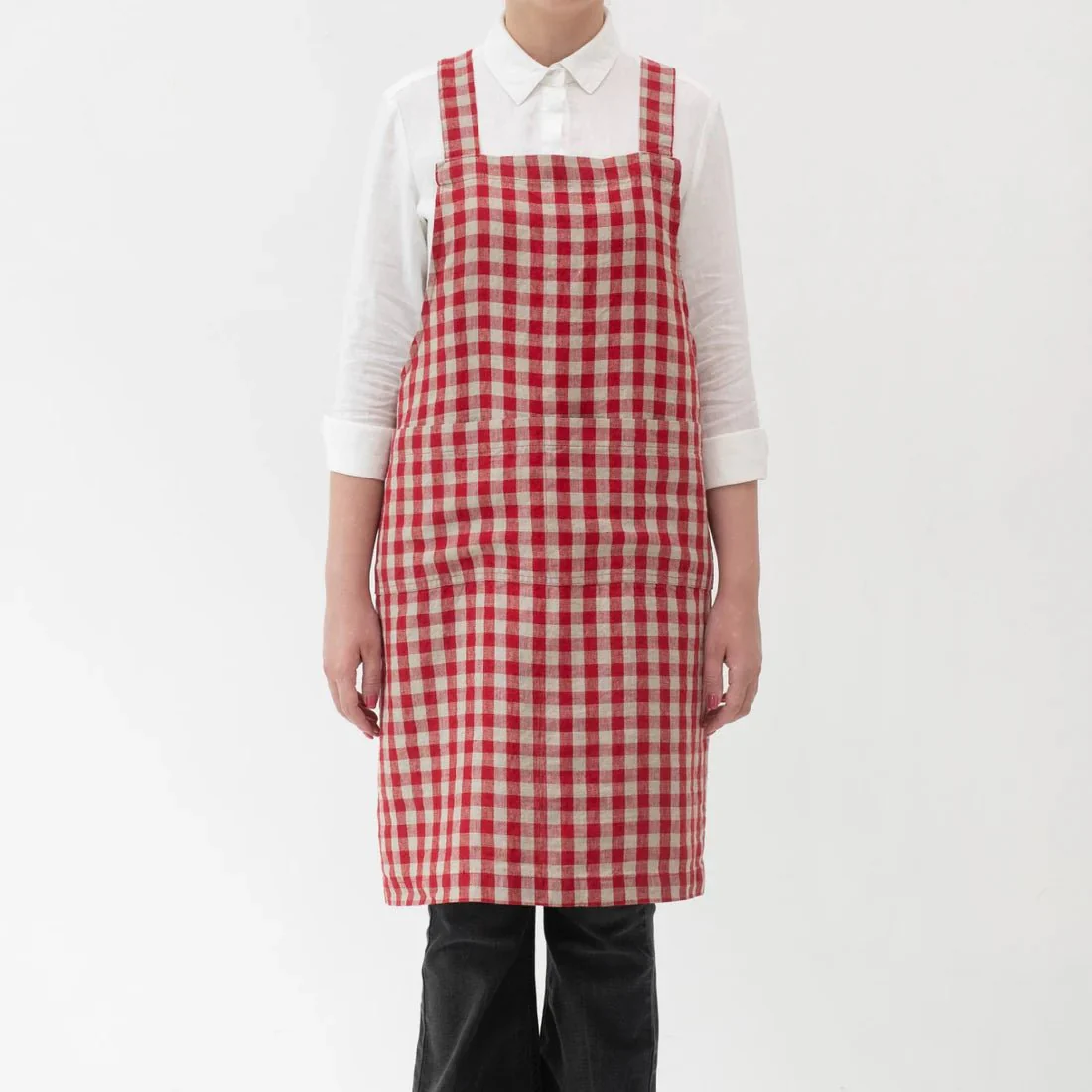 Red Gingham Linen Crossback Apron