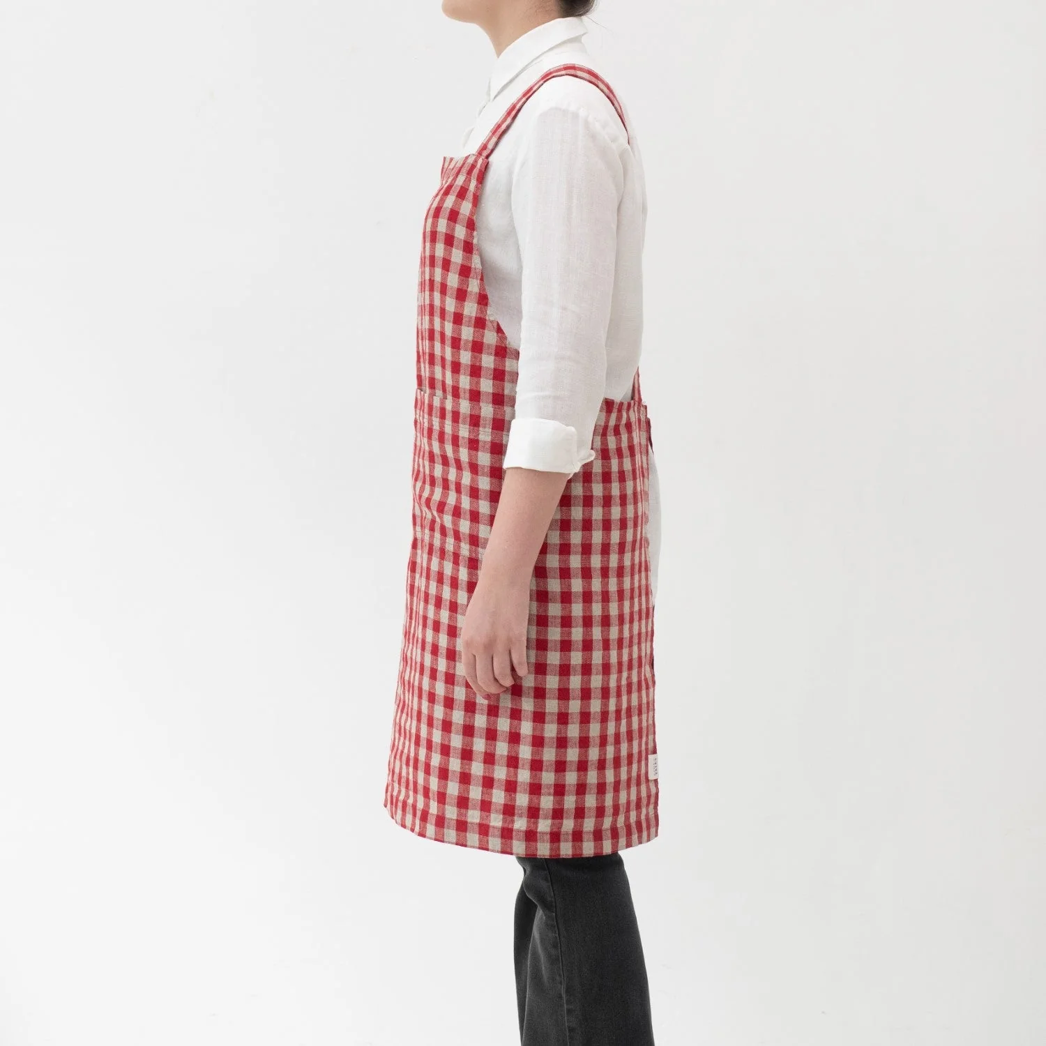 Red Gingham Linen Crossback Apron - Image 2