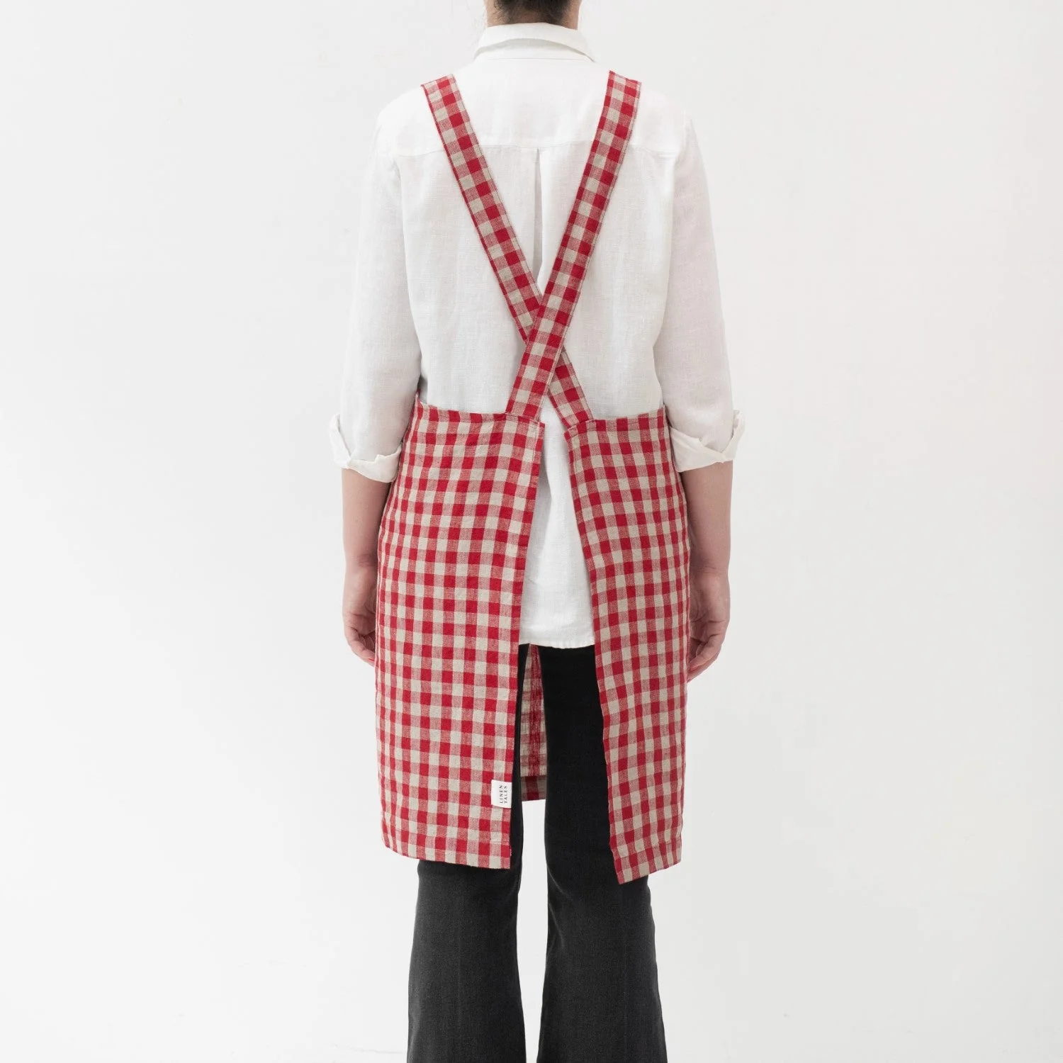 Red Gingham Linen Crossback Apron - Image 3